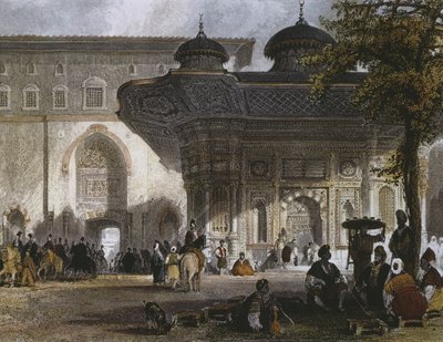 Imperiales Tor des Topkapi-Palastes und Brunnen von Sultan Ahmed III., Istanbul, 1839 von Thomas Allom